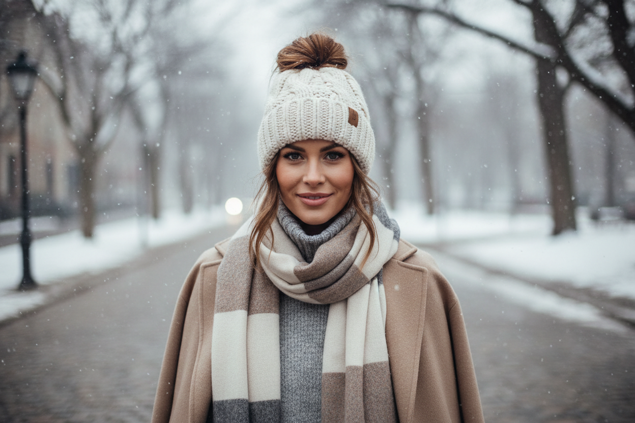 Ponytail Beanies for Women Messy Bun Winter Hat with Tail Hole Warm Lined Knit Skull Beanie Outdoor Runner Cap