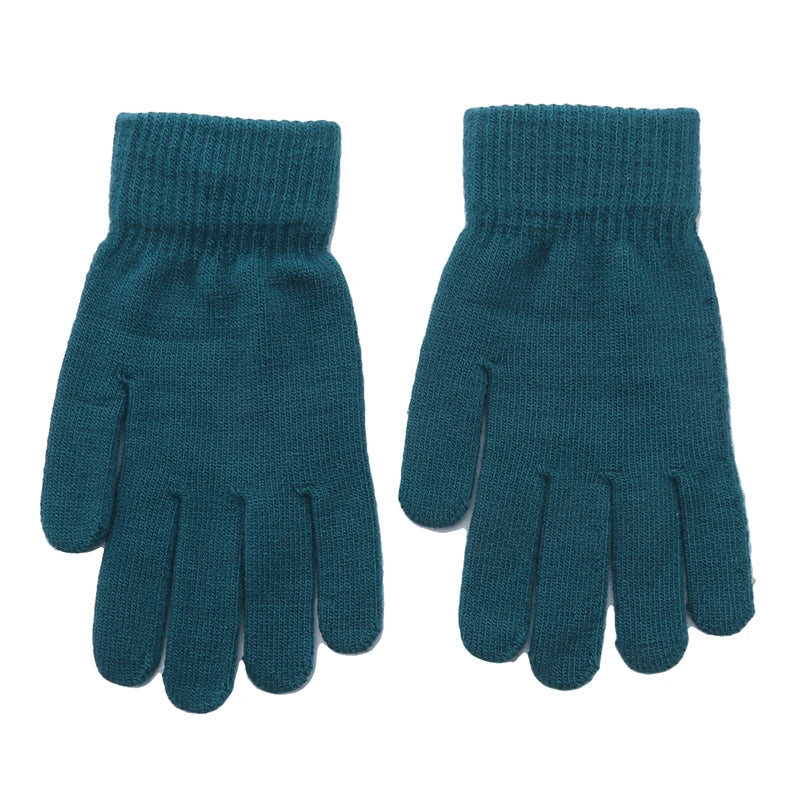 Women Gloves Knitted Solid Autumn Winter Hand Warmer Thicken Lining Skiing Short Wrist Female Full Fingered Mittens