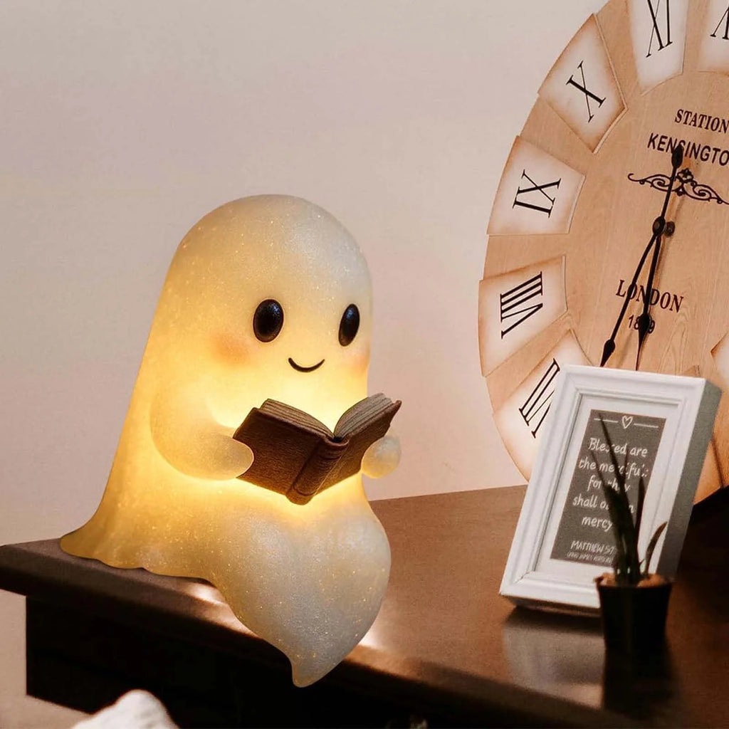Ghost Reading Lamp - 3D LED Book Night Light with Warm Glow | Cute Halloween Decor for Bedroom & Study, Perfect Gift for Readers (6-Inch)