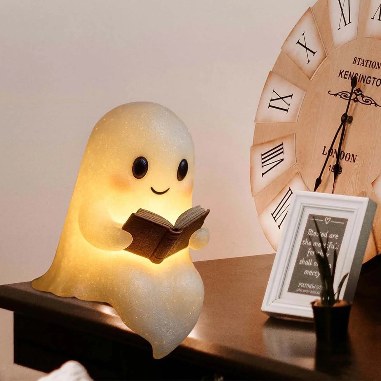 Ghost Reading Lamp - 3D LED Book Night Light with Warm Glow | Cute Halloween Decor for Bedroom & Study, Perfect Gift for Readers (6-Inch)
