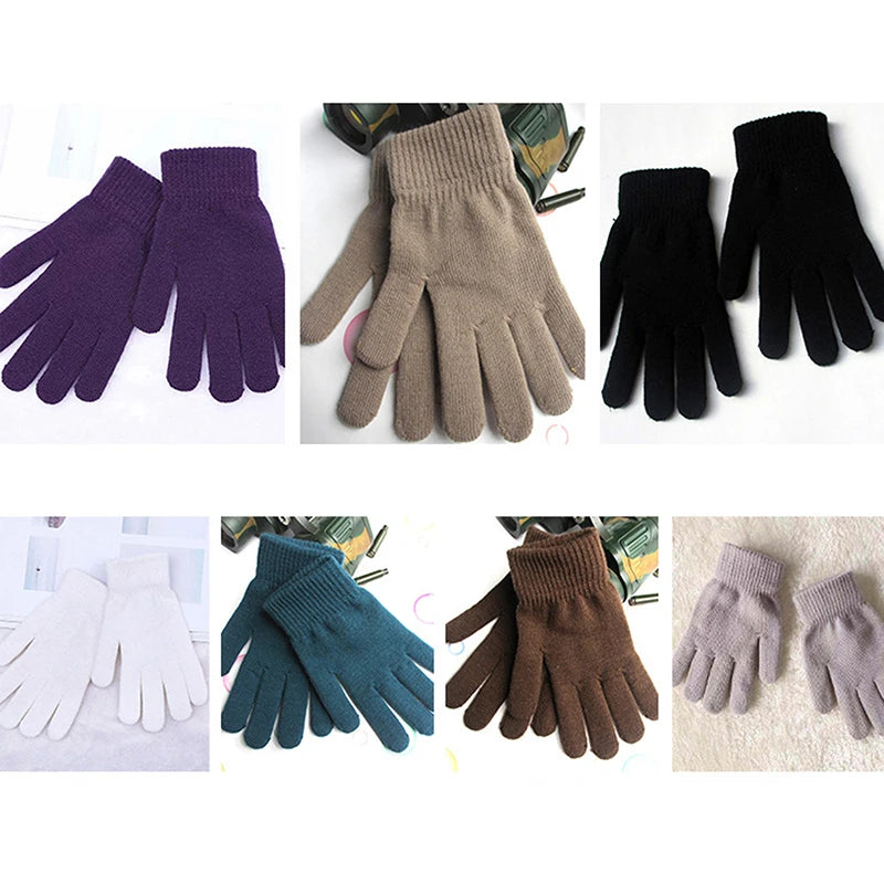 Women Gloves Knitted Solid Autumn Winter Hand Warmer Thicken Lining Skiing Short Wrist Female Full Fingered Mittens