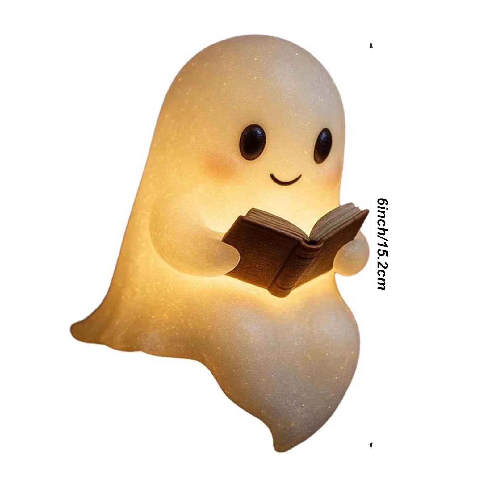 Ghost Reading Lamp - 3D LED Book Night Light with Warm Glow | Cute Halloween Decor for Bedroom & Study, Perfect Gift for Readers (6-Inch)