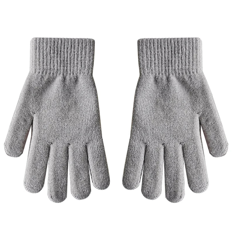 Women Gloves Knitted Solid Autumn Winter Hand Warmer Thicken Lining Skiing Short Wrist Female Full Fingered Mittens