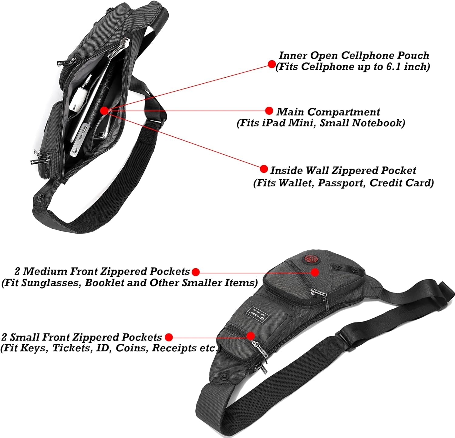 Sling Bag Chest Shoulder Backpack Crossbody Daypack for Men Women