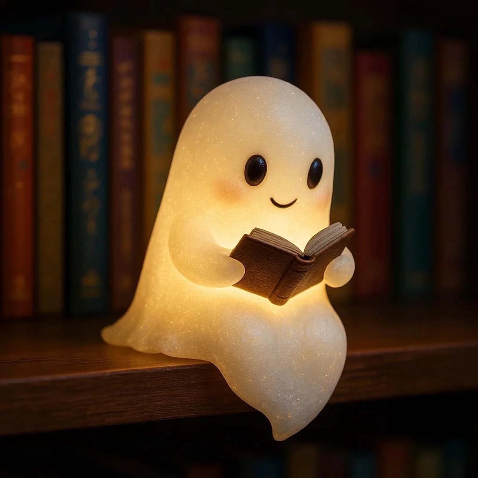 Ghost Reading Lamp - 3D LED Book Night Light with Warm Glow | Cute Halloween Decor for Bedroom & Study, Perfect Gift for Readers (6-Inch)