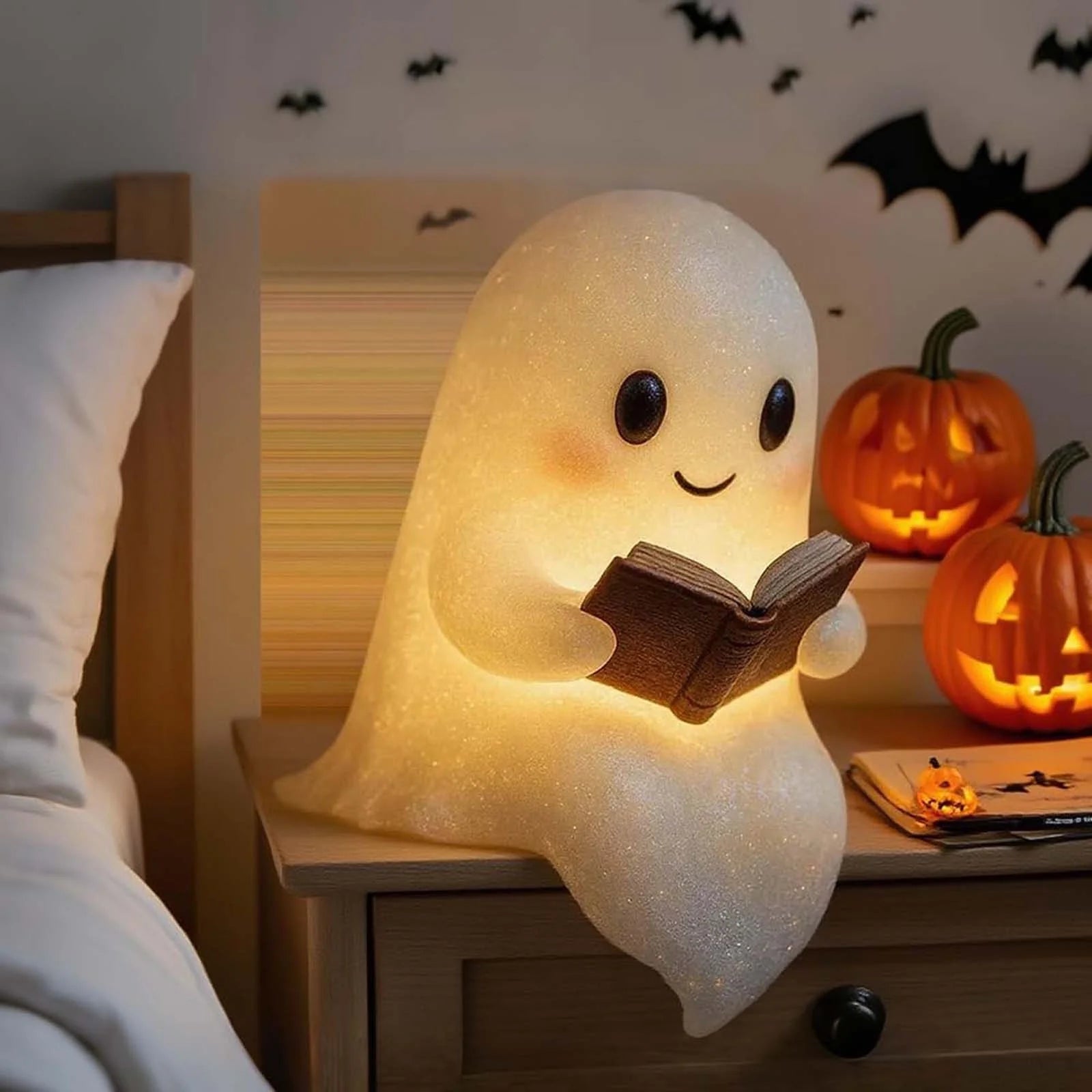 Ghost Reading Lamp - 3D LED Book Night Light with Warm Glow | Cute Halloween Decor for Bedroom & Study, Perfect Gift for Readers (6-Inch)