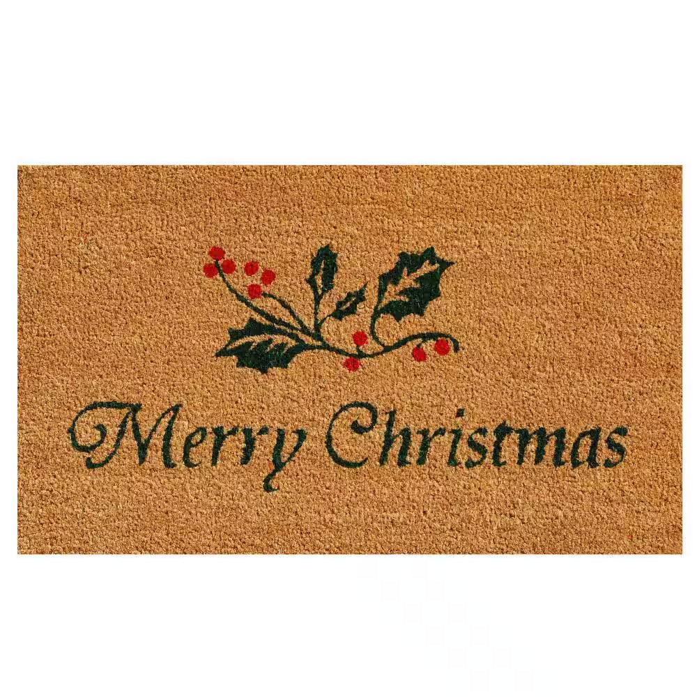 Christmas Holly 17 In. X 29 In. Coir Door Mat