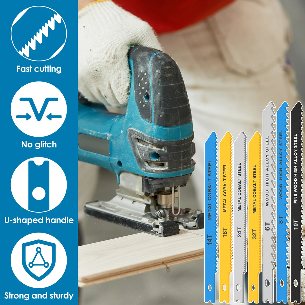 24Pc Jig Saw Blade Set HCS Assorted Saw Blades with U-Shank Sharp Fast Cut down Professional Sharp Jigsaw Blade Woodworking Tool