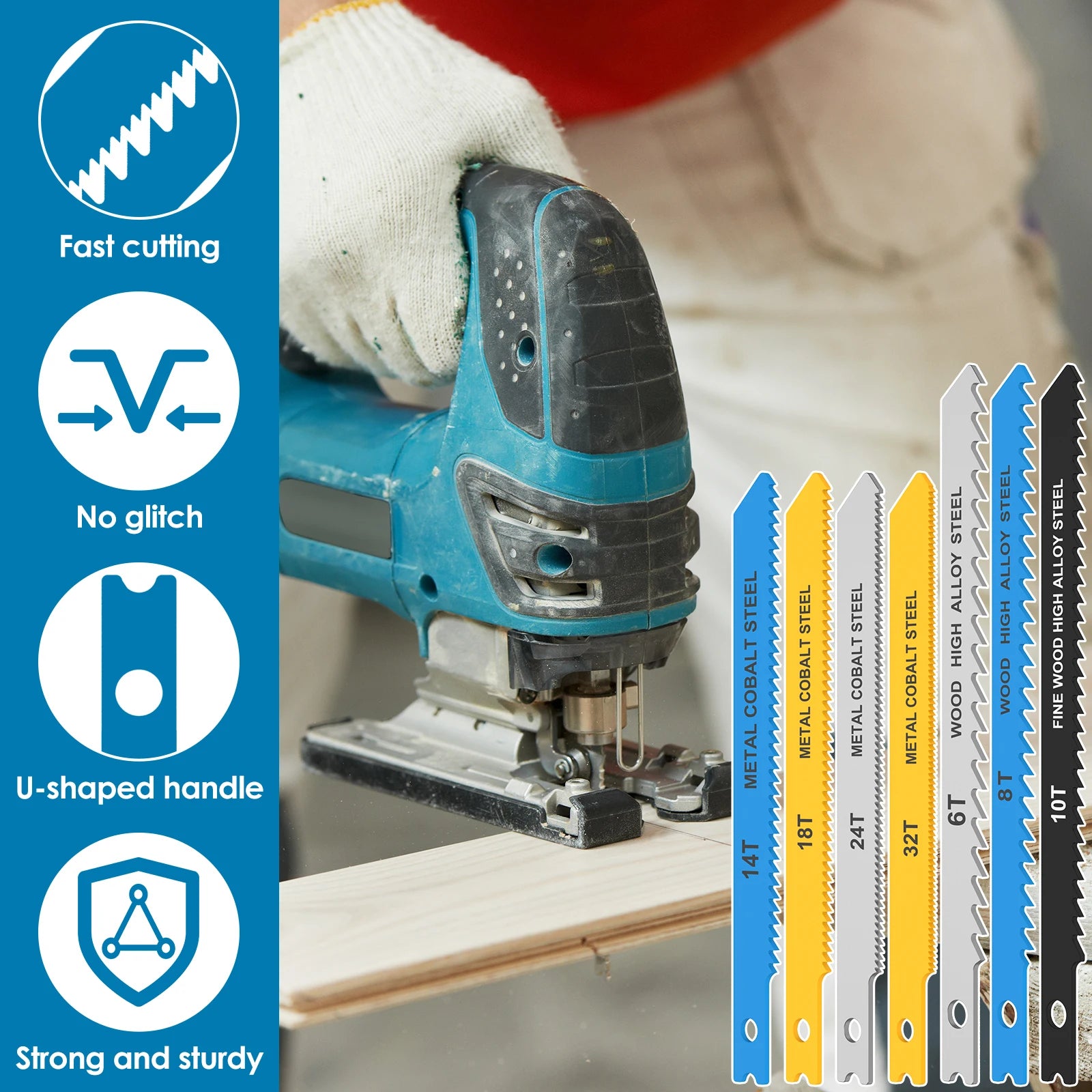 24Pc Jig Saw Blade Set HCS Assorted Saw Blades with U-Shank Sharp Fast Cut down Professional Sharp Jigsaw Blade Woodworking Tool