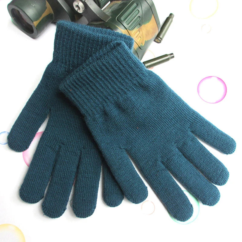 Women Gloves Knitted Solid Autumn Winter Hand Warmer Thicken Lining Skiing Short Wrist Female Full Fingered Mittens