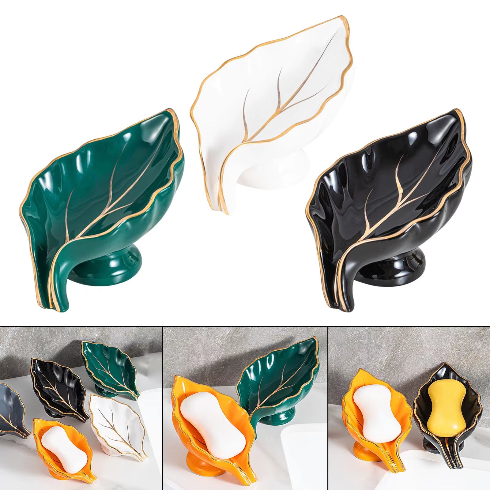 Ceramics Bathroom Soap Dishes Self Draining Container Storage Case Box Soap Holder for Bathtub Toilet Shower Countertop Decor