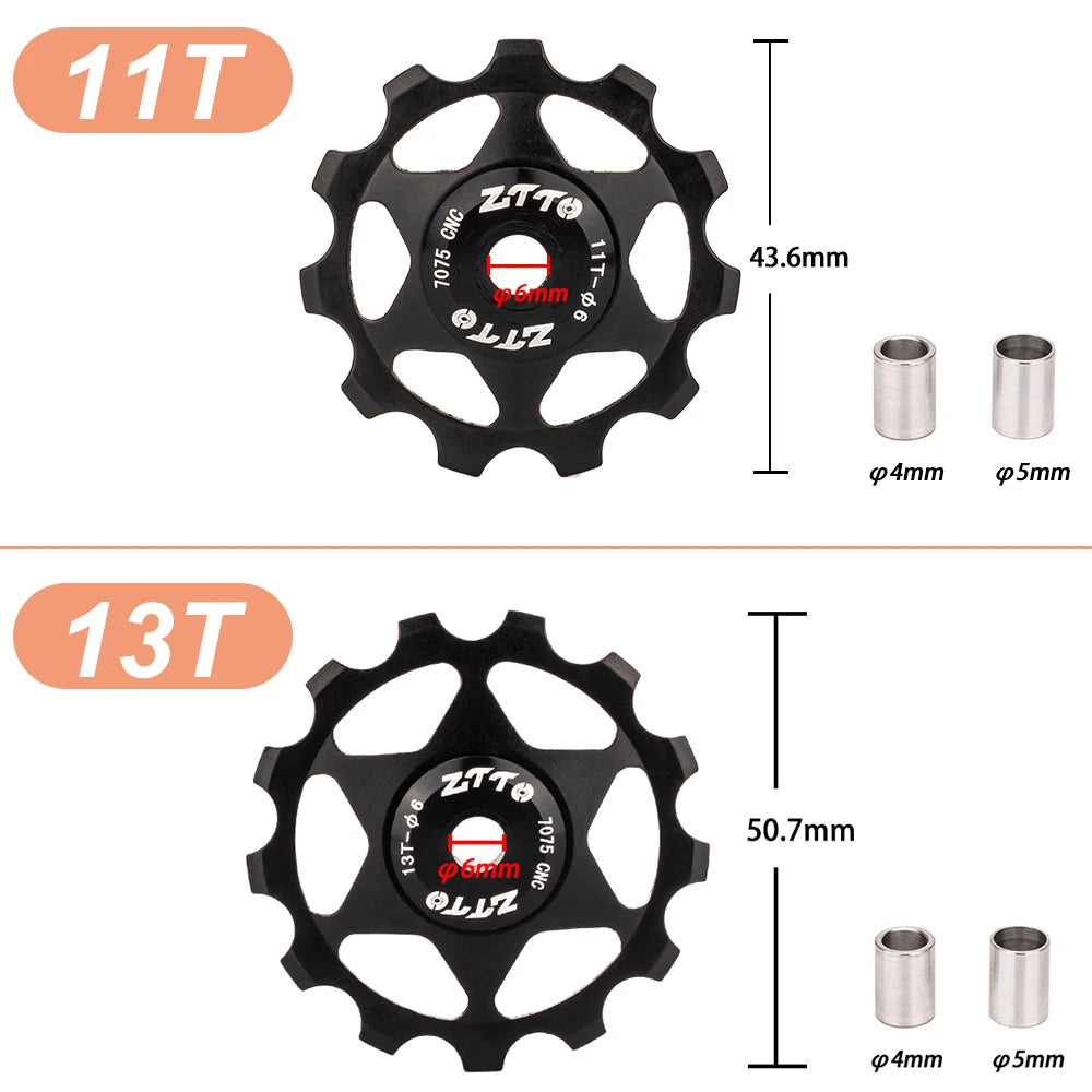 MTB Bicycle Rear Derailleur Jockey Wheel 11T 13T Steel Bearing Pulley AL7075 CNC Road Bike Guide Roller Idler 4Mm 5Mm 6Mm