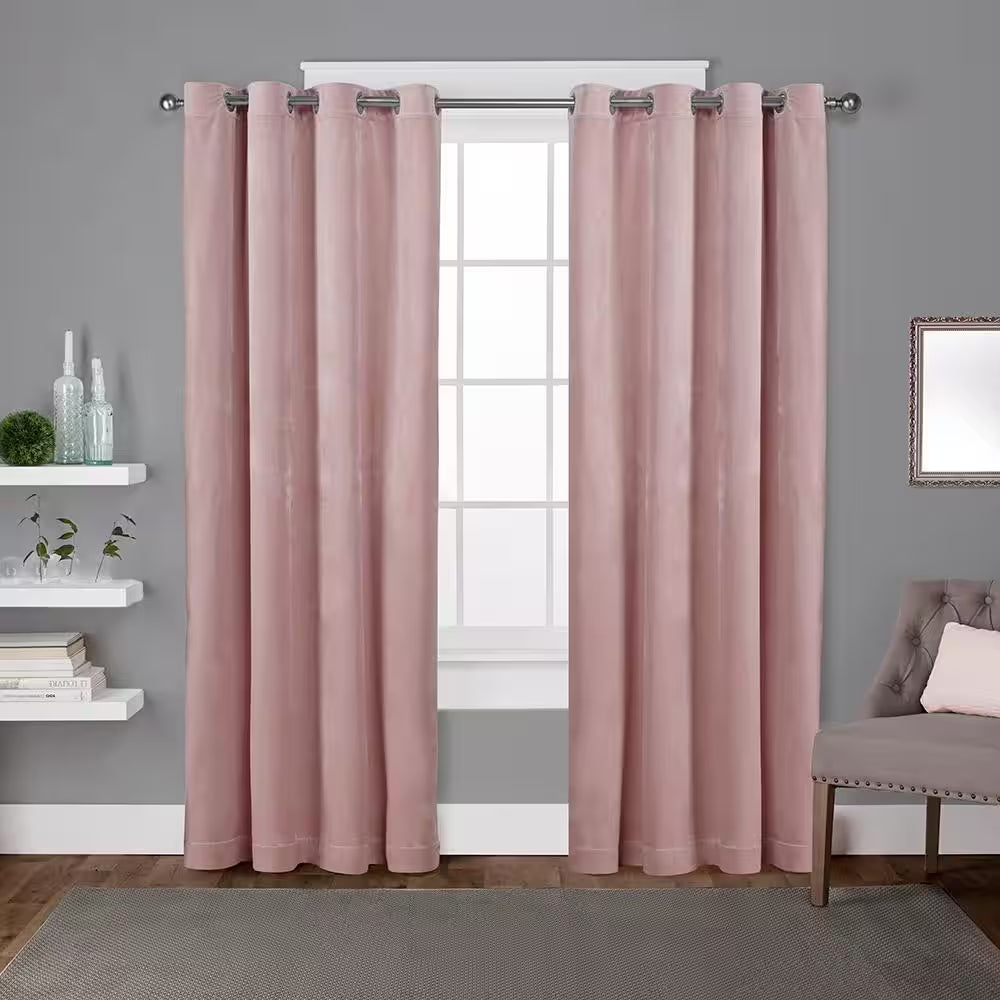 Velvet Blush Solid Light Filtering Grommet Top Curtain, 54 In. W X 84 In. L (Set of 2)