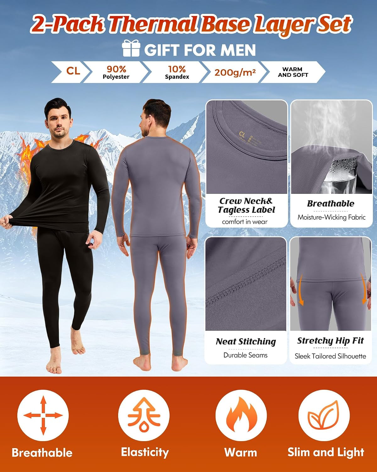 Thermal Underwear for Men Long Johns Base Layer Winter Set
