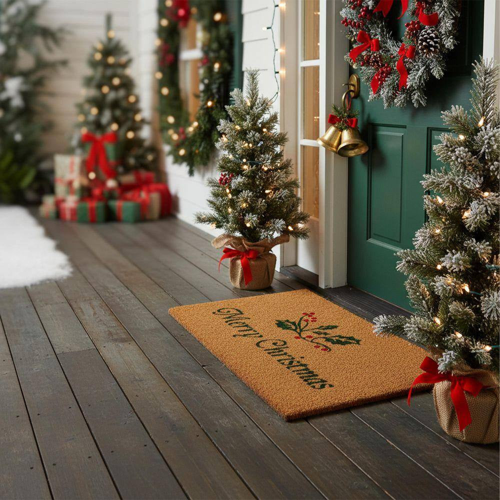 Christmas Holly 17 In. X 29 In. Coir Door Mat
