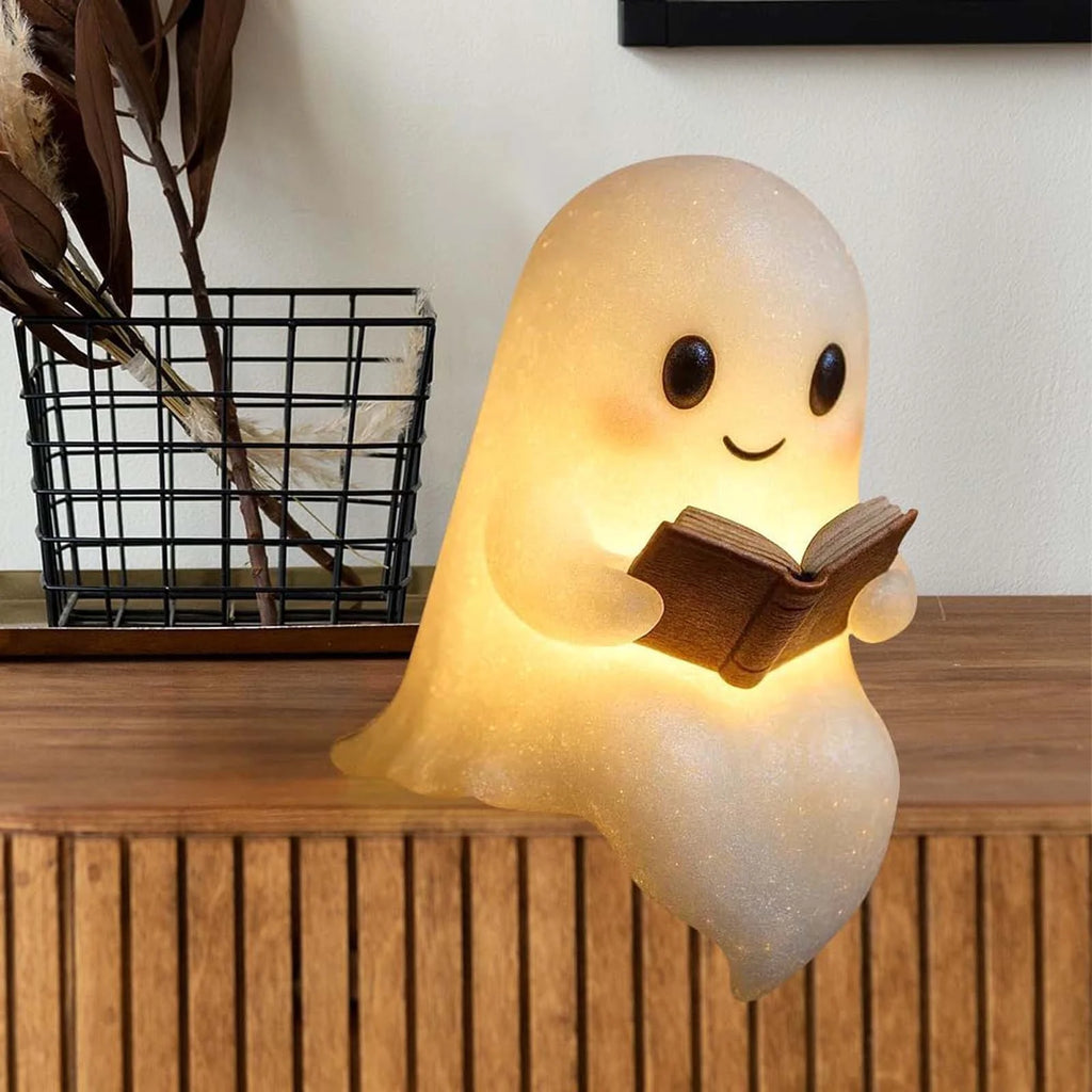 Ghost Reading Lamp - 3D LED Book Night Light with Warm Glow | Cute Halloween Decor for Bedroom & Study, Perfect Gift for Readers (6-Inch)
