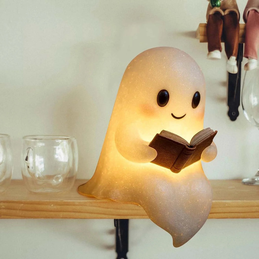 Ghost Reading Lamp - 3D LED Book Night Light with Warm Glow | Cute Halloween Decor for Bedroom & Study, Perfect Gift for Readers (6-Inch)