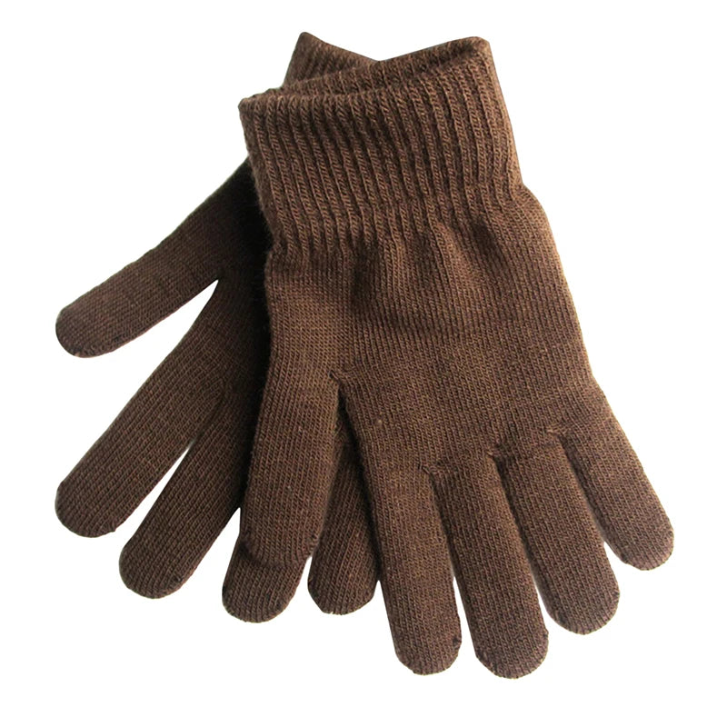 Women Gloves Knitted Solid Autumn Winter Hand Warmer Thicken Lining Skiing Short Wrist Female Full Fingered Mittens