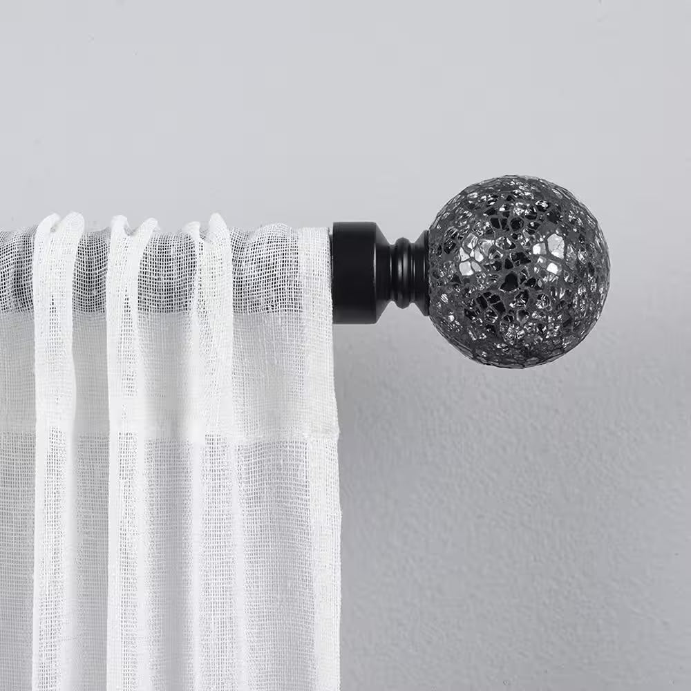 Black Pearl Mosaic 36 In. - 72 In. Adjustable 1 In. Single Curtain Rod Kit in Matte Black with Finial