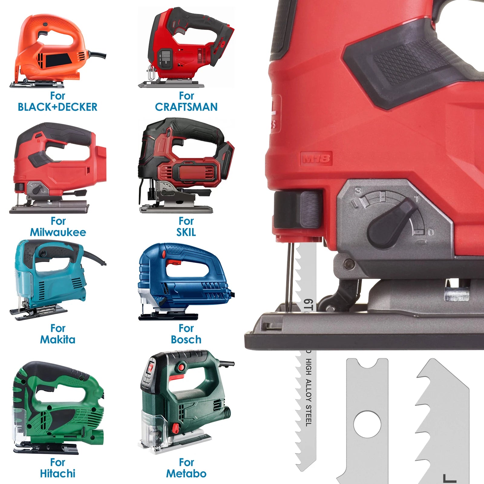 24Pc Jig Saw Blade Set HCS Assorted Saw Blades with U-Shank Sharp Fast Cut down Professional Sharp Jigsaw Blade Woodworking Tool