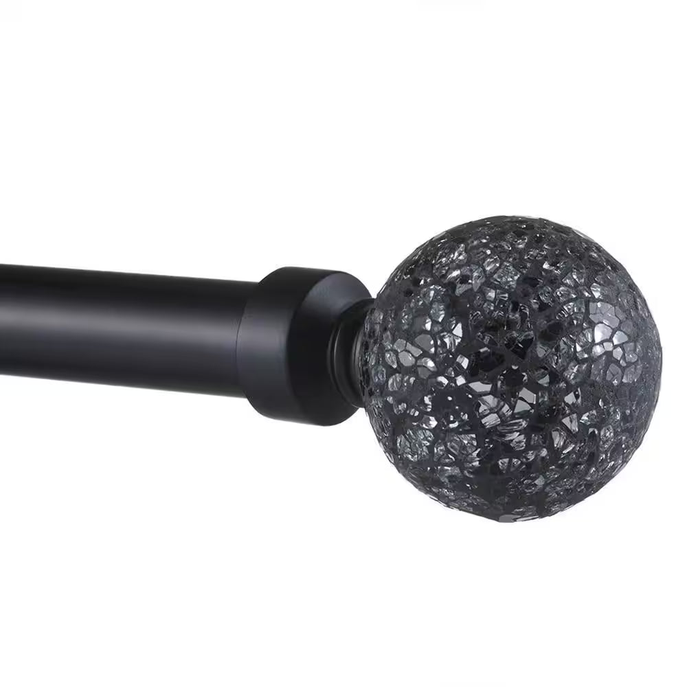 Black Pearl Mosaic 36 In. - 72 In. Adjustable 1 In. Single Curtain Rod Kit in Matte Black with Finial